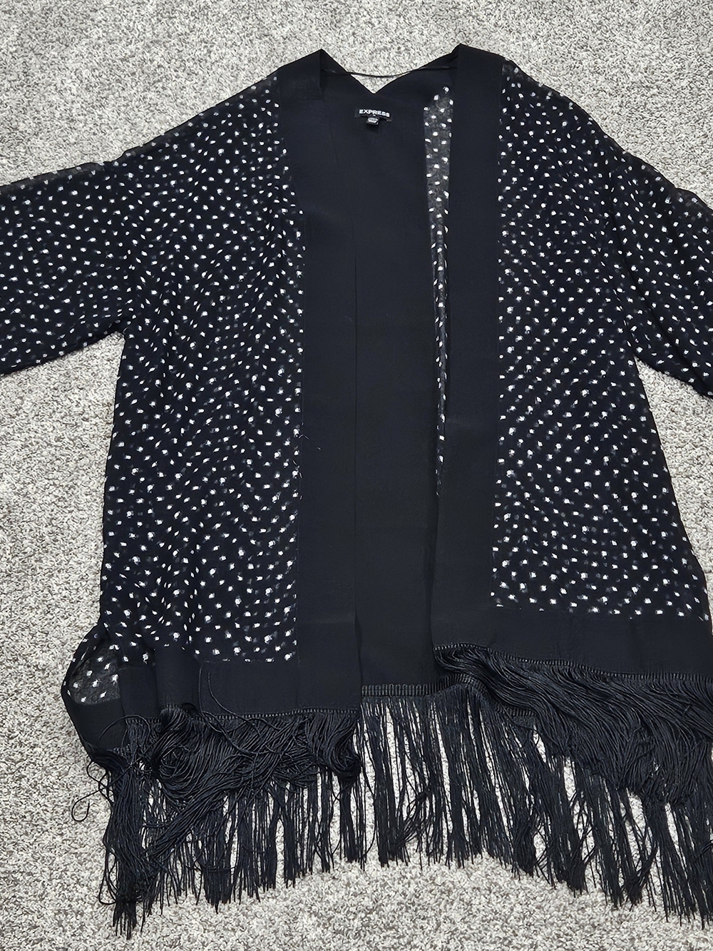 Express Black Sheer Fringe Kimono Jacket